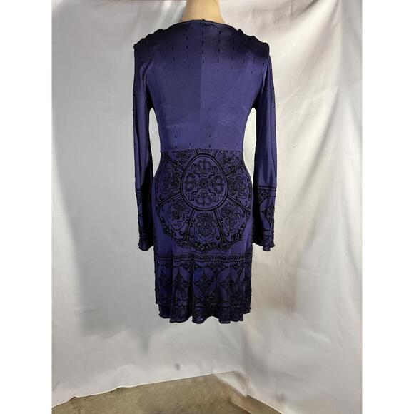 Hale Bob Purple/ Blue Dress with Black Embroidery and Beading, Size S - Picture 2 of 8